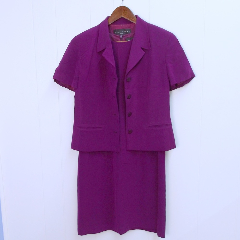 August Silk Purple Dress & Jacket Business Career Interview sz 8 /#8051‎
